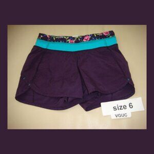 Ivivva by Lululemon🍋 Relay Shorts with flowery waistline eggplant colour size 6